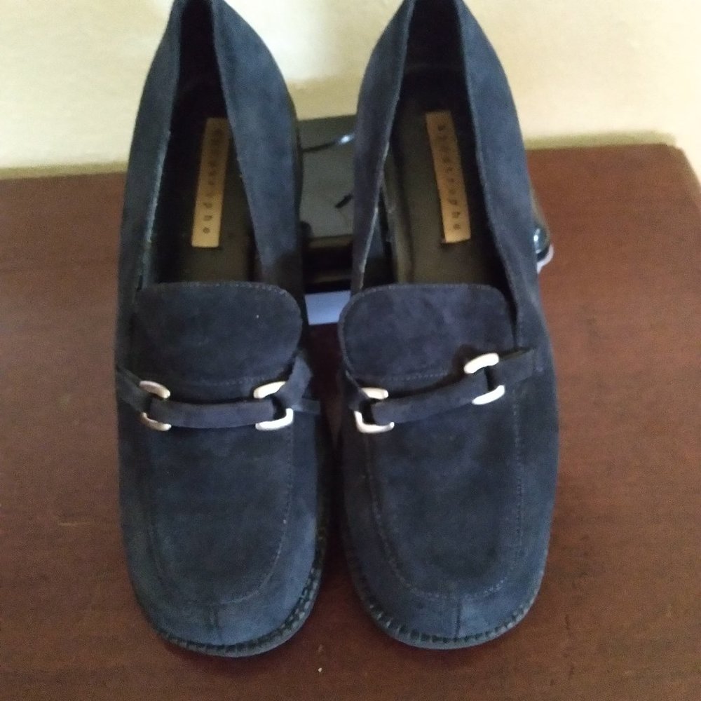 Blue suede loafers
